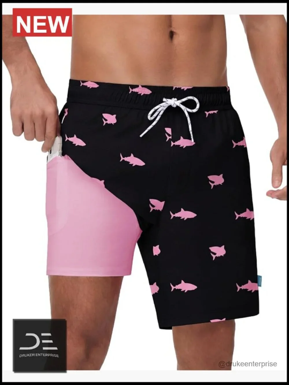 Men's Swim Trunks with Compression Liner - Quick Dry 2 in 1 Board Shorts with